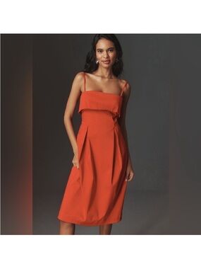 Anthropologie Fold Over Strappy Midi Dress in Red